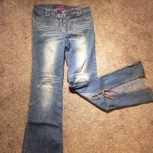 90s Circle Zipper Lace Up Bellbottom Flares 9/10